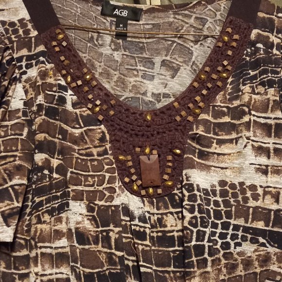 Brown Wood Beaded work casual office Top - Picture 2 of 6